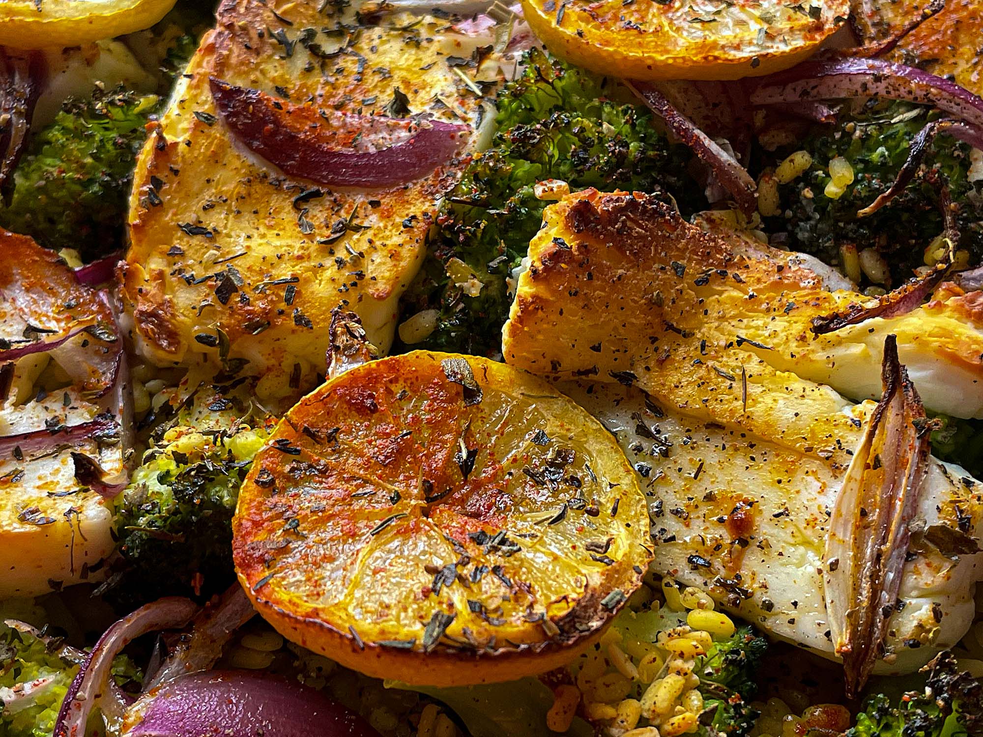 Baked Herbed Halloumi With Broccoli