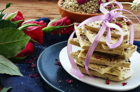 Thandai infused White chocolate bark